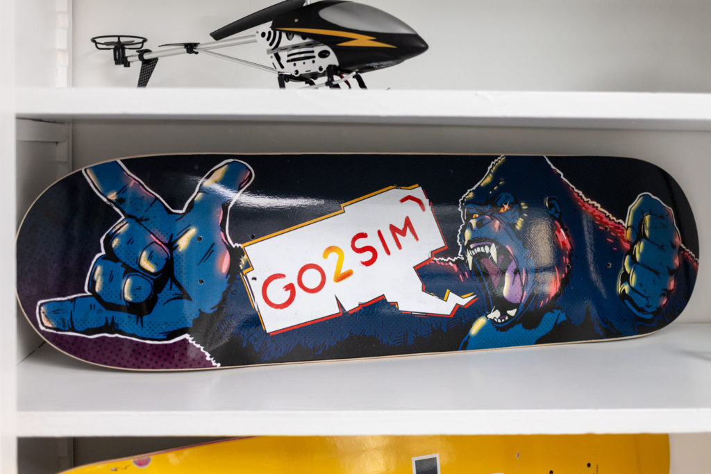 Go2Sim's promotional skateboard