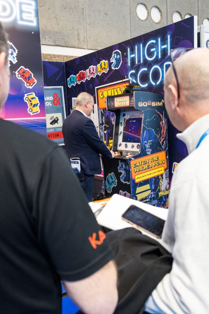 A client having a go on the gorilla byte machine